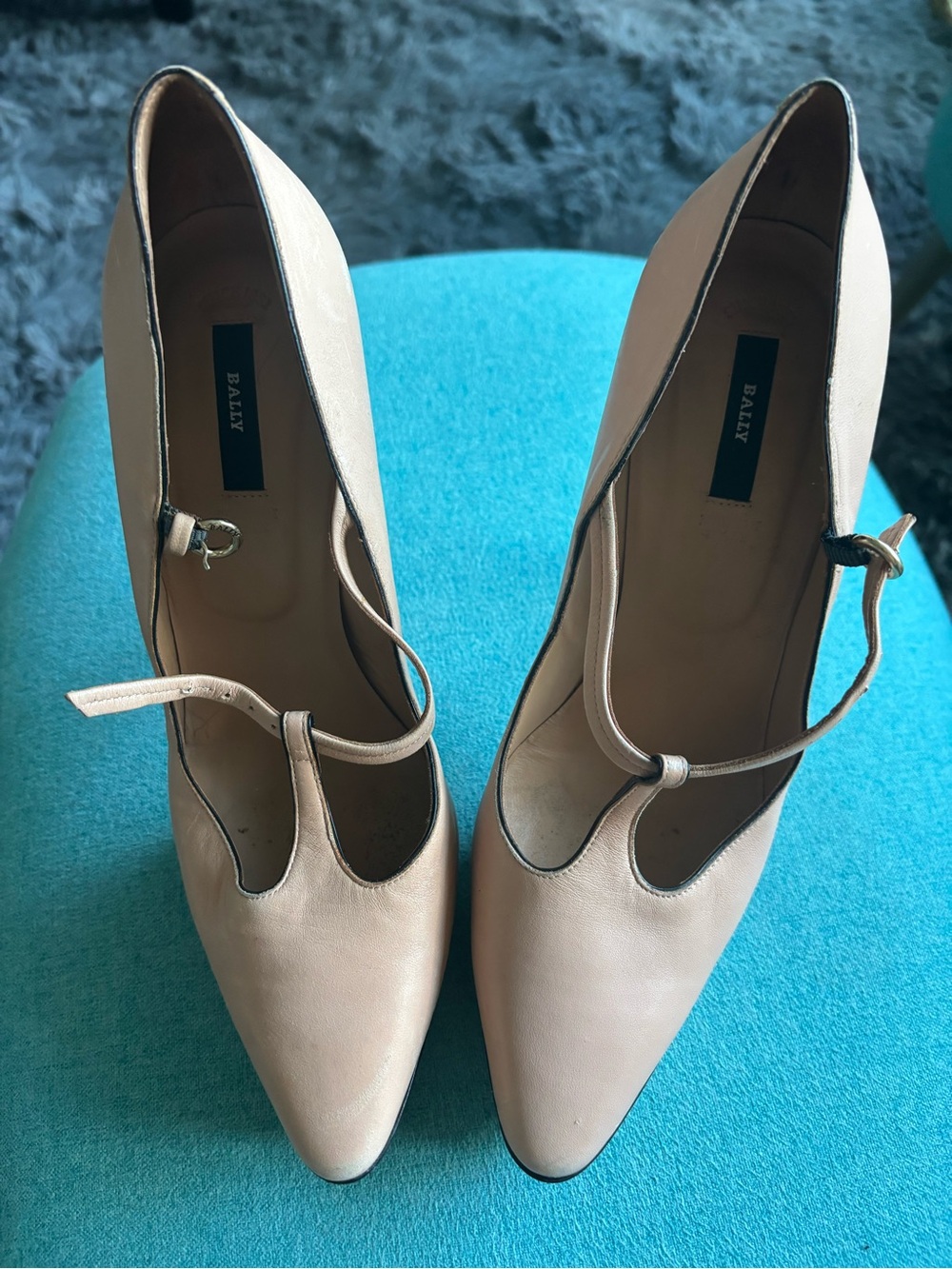 Bally Beige Leather Pointed Mary Jane Pumps